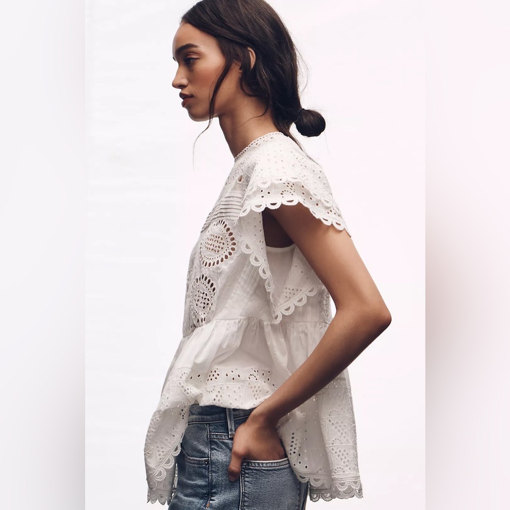 Anthropologie Forever That Girl Flutter-Sleeve Eyelet Embroidery Tunic Top NWT - Picture 3 of 12